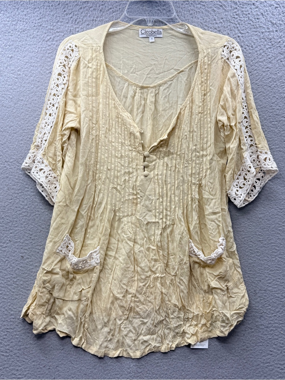 Vintage Cleobella Couture Top Blouse Seamed Pleats Button Up Cream Boho Size S